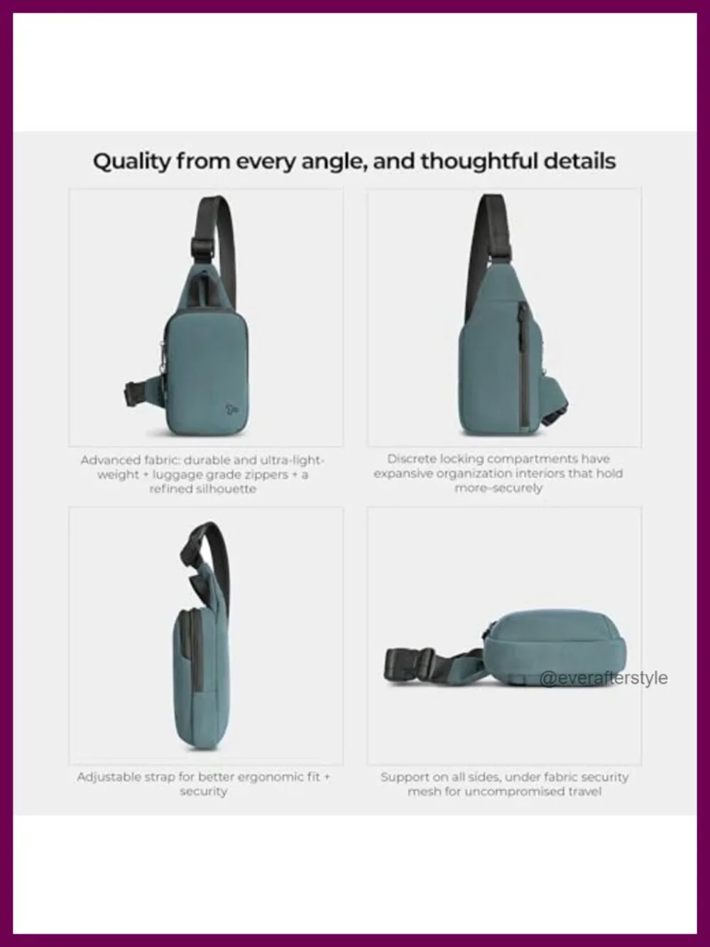 Anti-Theft Travelon Voyages Compact Sling Bag RFID Blocking Adjustable Strap